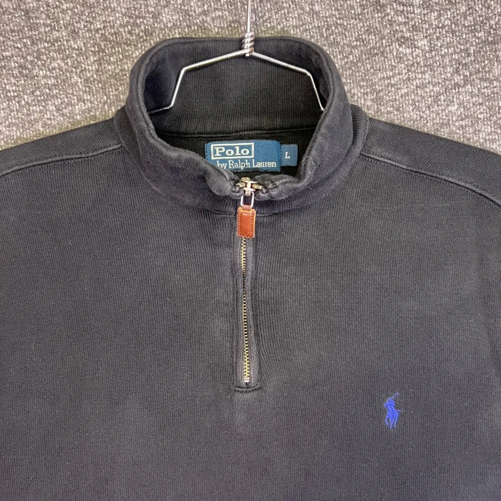 Polo Ralph Lauren Quarter Zip Pullover Mens L Black Cotton Casual Mock Neck Pony